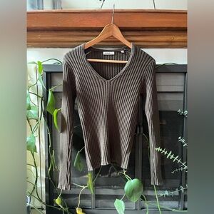 Buck Mason Fluted Rib V-Neck Long Sleeve | Burnt Chestnut | Size Small